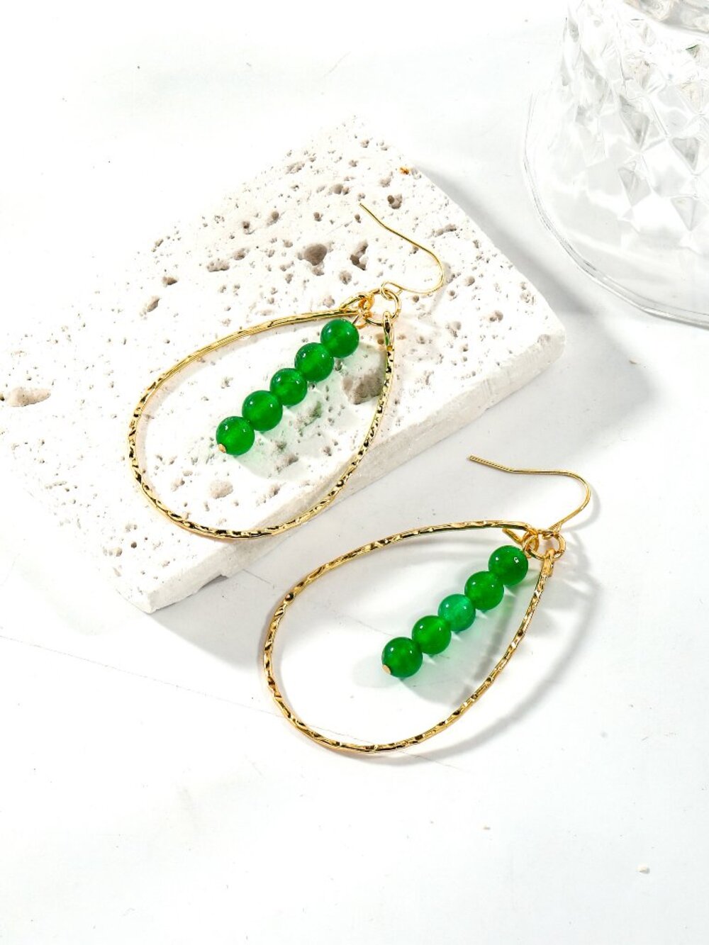 Green Mountain Jade Teardrop Hoop Earrings